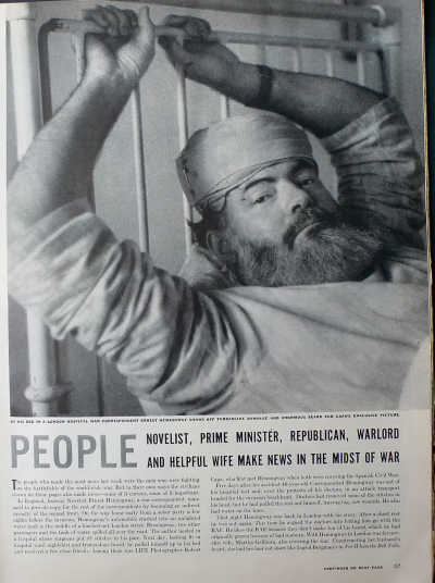 Hemingway in bed at the London Clinic, May 1944