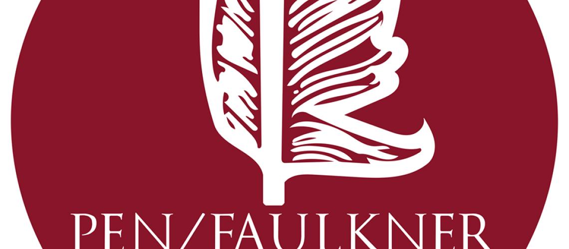 PEN/Faulkner logo white feather on red background