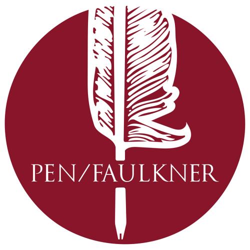 PEN Faulkner Logo: a white a feather quill on red background